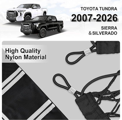 Amiss Truck Bed Cargo Net with Side Organizer, Compatible with Toyota Tundra 2007-2024 2025 2026, Portable Storage for Pickup Cargo and Heavy Duty Hook, Exterior Accessories for Car SUV
