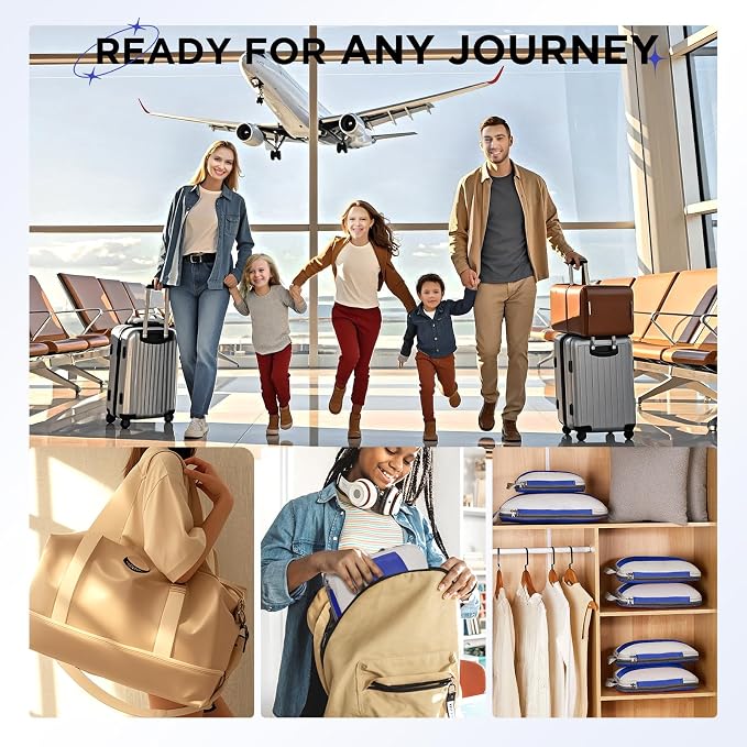 OlarHike 10-Pack Compression Packing Cubes for Travel Essentials,Compressible Expandable Packing Cubes for Suitcase,Luggage Garment Bags for Travel,Handy Helper for Organizing Clothes(Klein Blue)