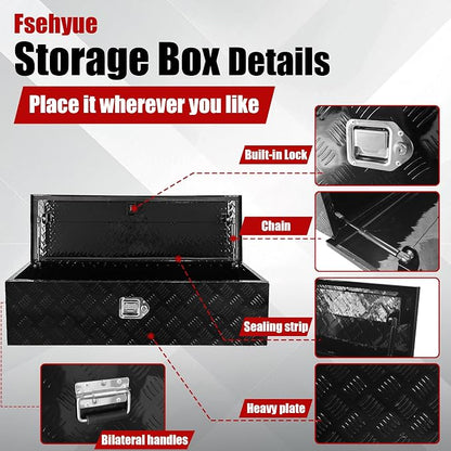 39x13x10 Inch Aluminum Truck Tool Box Heavy Duty Diamond Plate Pickup Tool Boxes Underbody Truck Bed Toolbox with Lock and Keys Suitable for Pickup RV Van Trailer Black