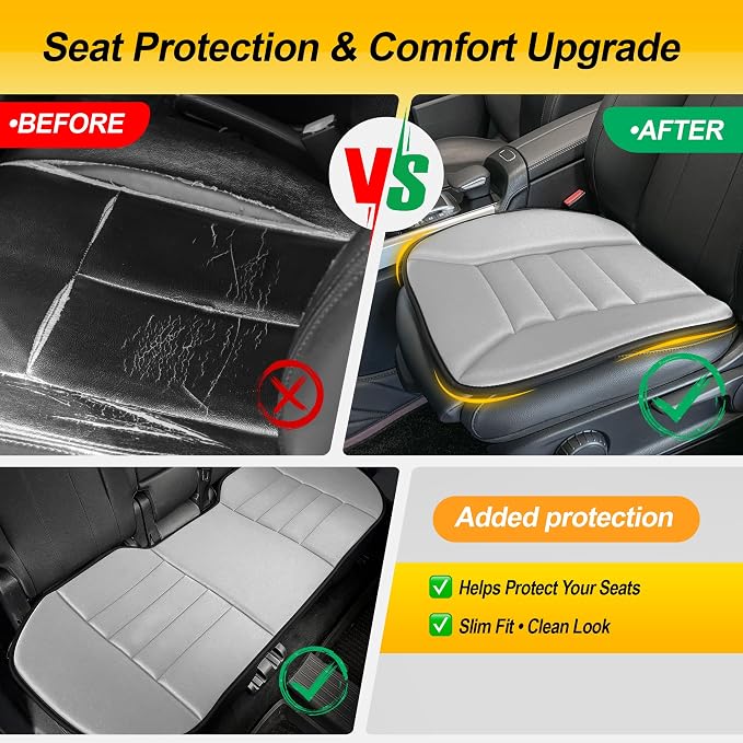 kingphenix 3-Piece Car Seat Cushion Set, 1.2inch Memory Foam Comfort, 2 Front Automotive Seat Cushions + Rear Bench Cushion, Non-Slip Bottom, Fits Sedan SUV Truck Van, Car & Office Chair, Gray