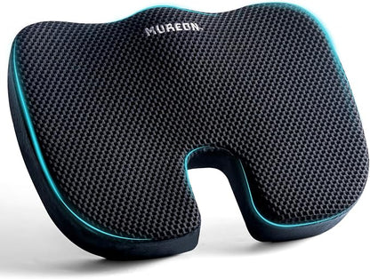 Mureon Office Chair Cushion - Large Memory Foam Ergonomic Chair Cushion for Back & Hip Pressure Relief - Non-Slip Seat Cushion for Car, Desk Chair & Tailbone Pain - Soft Support - Black