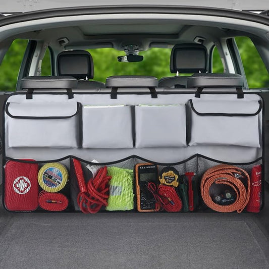 Snuopfy Car Backseat Hanging Trunk Organizer – Gray, 8 Large Storage Bags - Super Capacity Storage Solution for SUVs, Trucks, Vans, and Cars - Ultimate Car Organization for a Clutter-Free Space