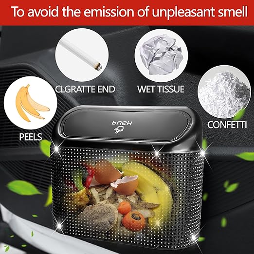NBTEPEM Bling Car Trash Can with Lid, Mini Auto Garbage Can with 30 Trash Bags, Leakproof Automotive Garbage Container Bin, Bling Car Accessories Trash Can for Women (Black Diamond)