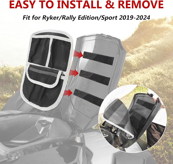 3 Mesh Pockets Front Trunk Lid Organizer Frunk Tool Storage Bag For Can Am Ryker 600 900 Sport Rally Edition 2019-2025 Accessories (Gray Piping)