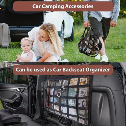 Upgrade Car Ceiling Cargo Net Pocket,31.5"x21.6" Double-Layer Roof Storage Organizer,Overhead Net for SUV & Van Camping,Travel Road Trips,Van Life Essentials,Fit 4 Handle Vehicles