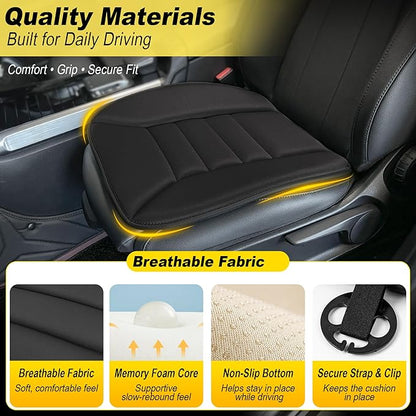 kingphenix 3-Piece Car Seat Cushion Set, 1.2inch Memory Foam Comfort, 2 Front Automotive Seat Cushions + Rear Bench Cushion, Non-Slip Bottom, Fits Sedan SUV Truck Van, Car & Office Chair, Black