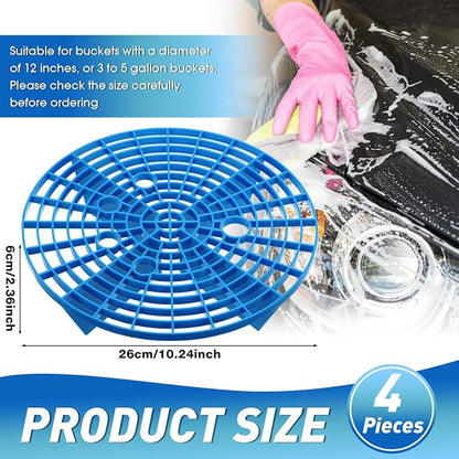 Tallew Car Wash Bucket Insert Grit Traps for Car Washing Detailing Kit Accessories Cleaning Tool Fits 12 Inch Diameter Bucket or 3-5 Gallon(Blue,4 Pieces)