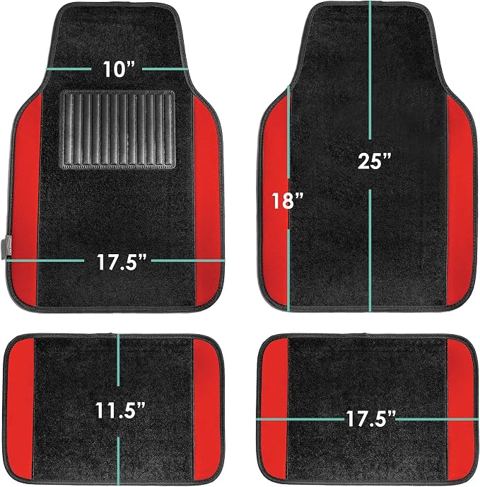 FH Group Car Seat Covers Combo Full Set with Carpet Floor mats Steering Wheel Cover and Seat Belt Pads- Universal Fit for Cars Trucks and SUVs Red