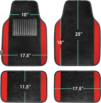 FH Group Car Seat Covers Combo Full Set with Carpet Floor mats Steering Wheel Cover and Seat Belt Pads- Universal Fit for Cars Trucks and SUVs Red