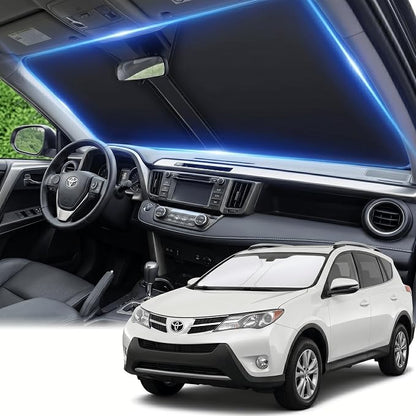 Custom Fit Windshield Sun Shade for Toyota RAV4 2013-2018, Double Layer 280T Front Window Shade, Foldable UV Blocking Sun Visor, Summer Car Accessory