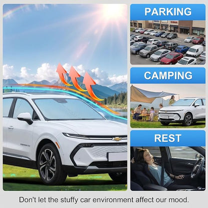 Custom Fit Windshield Sun Shade for Chevy Chevrolet Equinox EV 2025-2026 | Custom Fit Windshield Cover, Blocks UV Rays, Double-Layer Heat Shield, Durable Frame, Easy Fold & Storage
