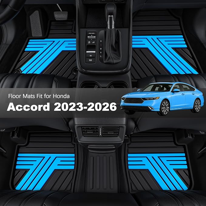 Floor Mats Fit for Honda Accord Sedan 2026 2025 2024 2023 (Gasoline & Hybrid), All Weather Protection Custom Fit Anti-Slip Floor Liners,1st & 2nd Row, Black & Blue