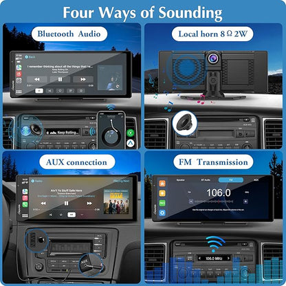 Carpuride 4K W903 Portable Wireless Carplay & Android Auto with Dash Cam - 9.3" HD IPS Screen, 4K Front Camera, Loop Recording, Bluetooth, Mirror Link, GPS, Siri, Dashboard Mounted