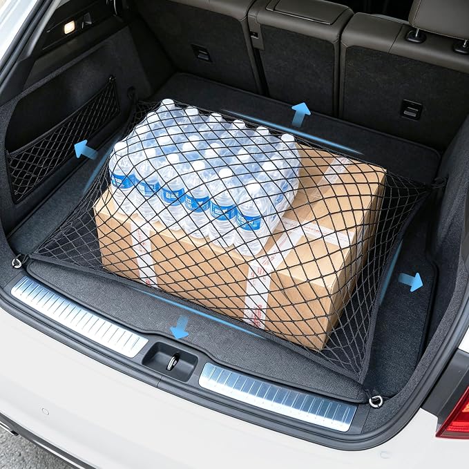 Cargo Net for SUV with Hooks, Adjustable Highly Elastic Storage Organizer Net for Car, Pickup Trucks,Mesh Organizer 2.6'x3.3' Stretches to 5'x6',Road Trip Essentials Black