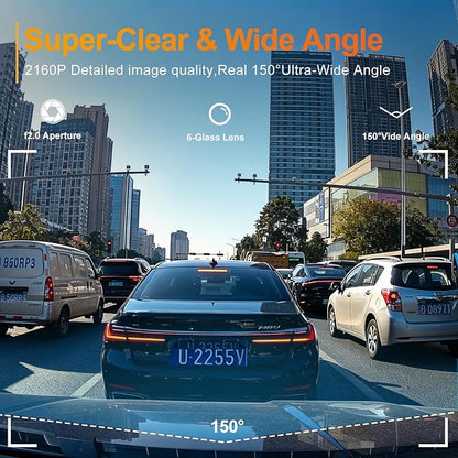 Dash Cam for Cars, 4K 2160P Front Car Camera | Built-in G-Sensor, 5GHz WiFi, iOS/Android Mobile App, 24H Parking Mode, Loop Recording, WDR, Night Vision