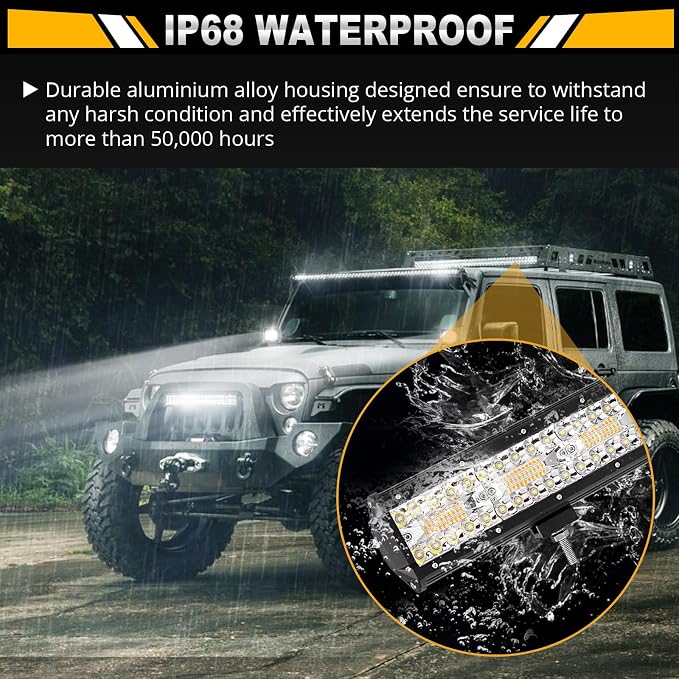 Auxbeam 20 Inch 420W LED Light Bar, 2 PCs 4 Inch 60W, 6 Modes Amber White Strobe, Spot Flood Combo Work Light with Wiring Harness
