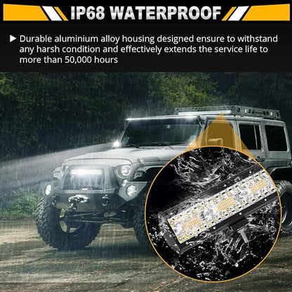 Auxbeam 20 Inch 420W LED Light Bar, 2 PCs 4 Inch 60W, 6 Modes Amber White Strobe, Spot Flood Combo Work Light with Wiring Harness