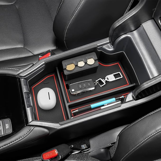 2023-2025 2026 Accord Hybrid Center Console Organizer for Honda Accord (LX/SE/EX/EX-L/Sport/Sport-L/Touring), Durable ABS Plastic Console Tray Insert 2026 Accord Accessories w/Coin Holder (Red)