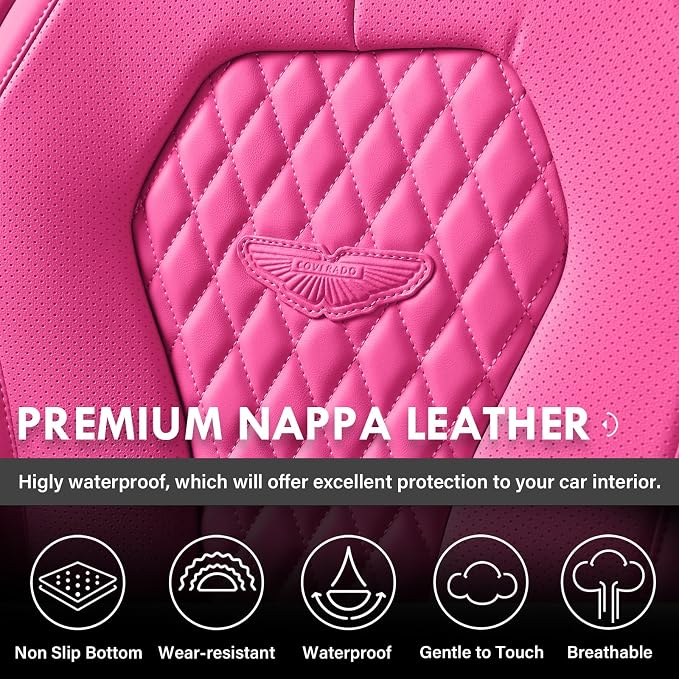 Coverado Automotive Seat Covers Front Seats, Seat Covers 2 Pack, Rose Car Seat Cover, Waterproof Auto Seat Covers, Car Seat Cushion, Front Car Seat Covers Leather Car Seat Protector Fit for Most Cars