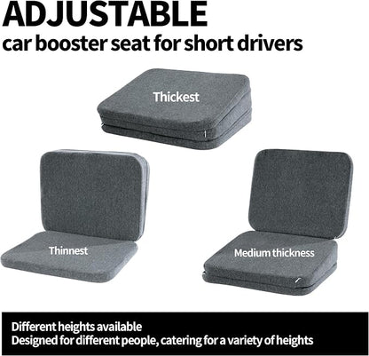 HOMBYS Adjustable Car Booster Seat for Short Drivers, 3 Heights for Different People, Adult Car Seat Cushions for Driving, Supportive Car Seat Pad for Lower Back Pain Reduce, (17"x13.8"x6.3", Grey)