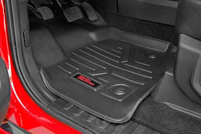 Rough Country All Weather Floor Mats Set for Ford F-250/F-350 SuperDuty (2017-2025) CrewCab with Bench Seat - Non-Slip Waterproof Flexible Floor Mat, Front & Rear Set