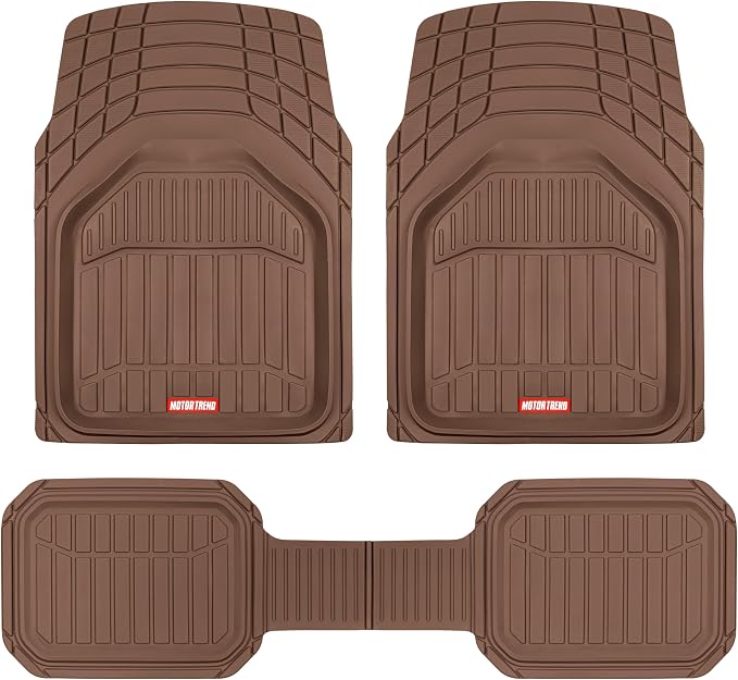 Motor Trend 943-BW FlexTough Defender Car Floor Mats -Next Generation Deep Dish Heavy Duty Contour Liners for Car SUV Truck & Van-All Weather Protection, Trim to Fit Most Vehicles (Brown)