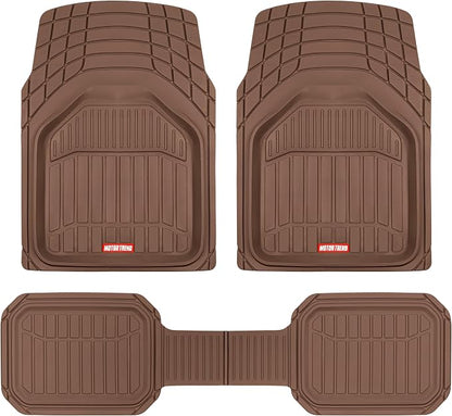 Motor Trend 943-BW FlexTough Defender Car Floor Mats -Next Generation Deep Dish Heavy Duty Contour Liners for Car SUV Truck & Van-All Weather Protection, Trim to Fit Most Vehicles (Brown)