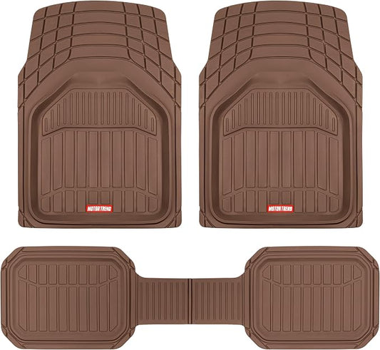 Motor Trend 943-BW FlexTough Defender Car Floor Mats -Next Generation Deep Dish Heavy Duty Contour Liners for Car SUV Truck & Van-All Weather Protection, Trim to Fit Most Vehicles (Brown)