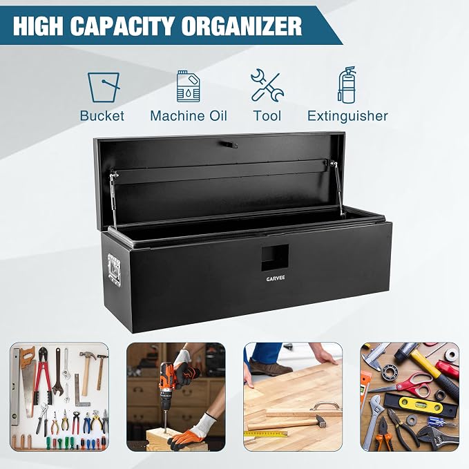 Garvee 48 in Black Steel Truck Bed Tool Box, Trailer Tongue Box, Truck Storage Organizer Tool Chest For Truck Bed, RV, Trailer