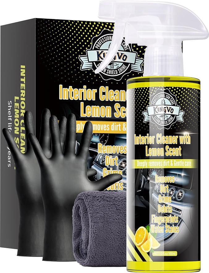 Kingvo Car Interior Cleaner, Interior Cleaner Carpet Dashboard Vinyl Sofa Leather Shiny Car Stuff Detailing Kit Cleaning Supplies,Lemon Scent