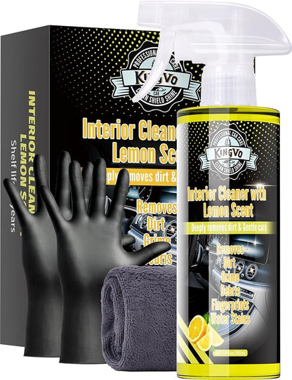 Kingvo Car Interior Cleaner, Interior Cleaner Carpet Dashboard Vinyl Sofa Leather Shiny Car Stuff Detailing Kit Cleaning Supplies,Lemon Scent