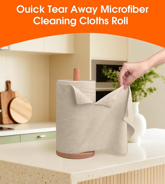 Microfiber Cleaning Cloth Roll - 100 Pack Tear Away Microfiber Paper Towels, Reusable, Washable, Scratch-Free, Kitchen Towels for Car, Home, Kitchen, Glass, Dishes(Desert Gold)
