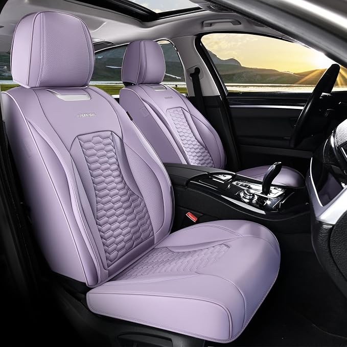 Coverado Seat Covers Front Seats, Luxury Leather Purple Car Seat Cover, Waterproof Automotive Car Seat Covers Protector Interior Accessories Universal Fit Most Sedans, SUVs, Pick-up Trucks