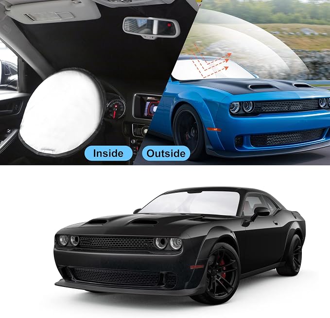 TINGLU Sun Shade for Dodge Challenger 2015-2023 Coupe,SRT Hellcat,Redeye,GT,RT,TA Coupe,Widebody,SXT,RT Scat Pack Accessories Windshield Sun Shade Window Shade UV Rays Protection Sun Visor Cover