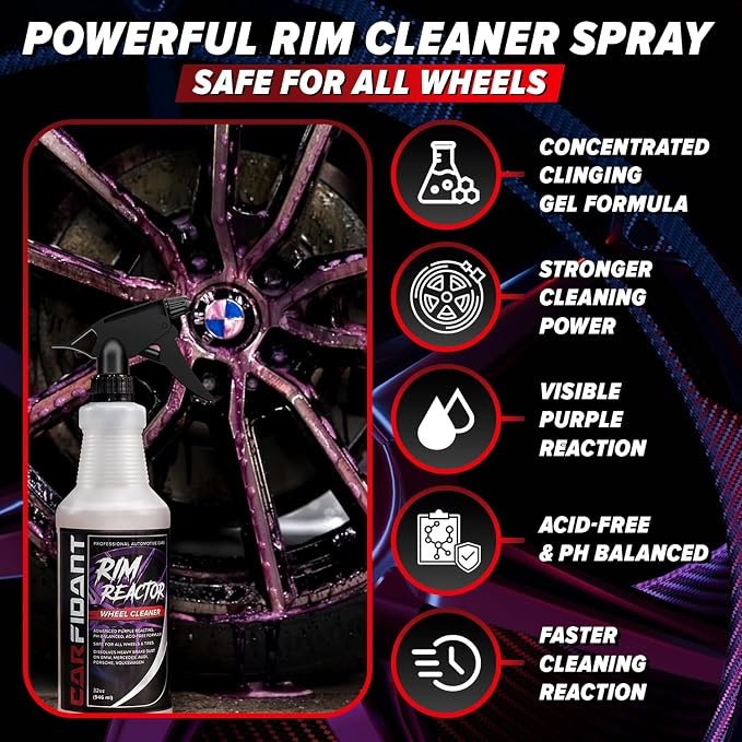 Rim Reactor Wheel Cleaner – Premium Formula Quickly Removes Brake Dust, Grime & Dirt - Tire Cleaner Spray Safe for Alloy, Aluminium, Chrome and Black Wheels - pH Neutral Rim Care – 16 fl. oz. (2-pack)