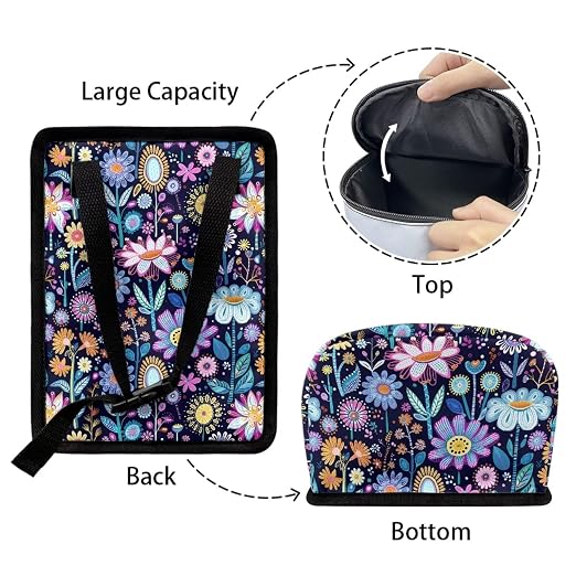 Abstract Hippie Flower Print Trash Can for Car Leakproof Garbage with Lid and Zipper Trash Bin Hanging Back of Seat Auto Interior Accessories Universal Fit Most Truck SUV Van