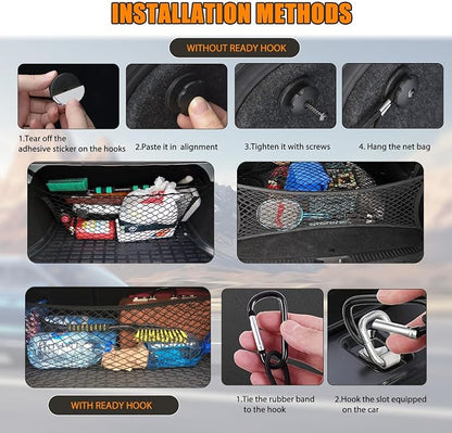43.3” x 15.7” Cargo Net Trunk Bed Extender, Envelope Mesh Truck Bed Organizer Car Exterior Accessories, Universal Elastic Trunk Storage Net with Metal Hook