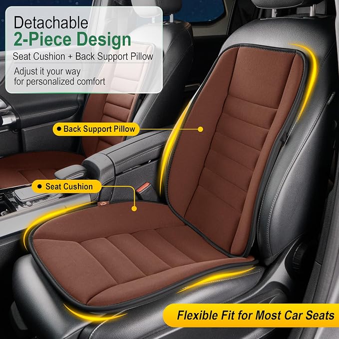 kingphenix 5-Piece Memory Foam Car Seat Cushion Set with Full Back Support Pillow, Comfort for Long Drives & Road Trips, Universal Automotive Comfort for Most Car, Van, Truck, SUV, Brown