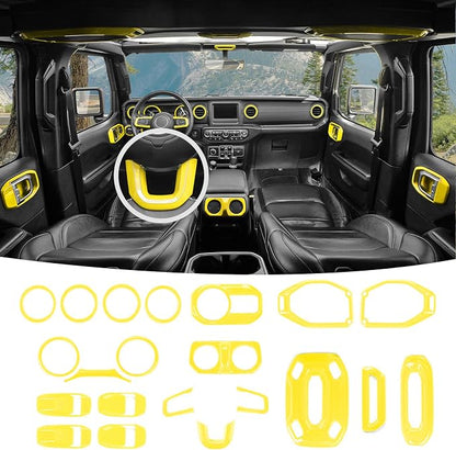 21PCS Full Set Interior Trim Kit for 2018-2023 Jeep Wrangler JL JLU,Air Outlets Door Handle Bowl Roof Reading Light Cover Trim (Yellow)