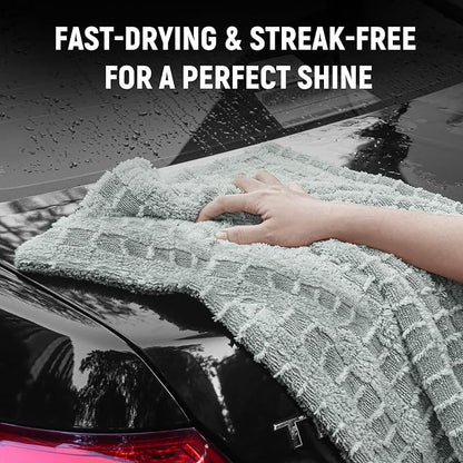 LIVOS 1000GSM Car Drying Towel, 18" x 24" Dual Sided Microfiber Towels for Cars, Ultra Absorbent Lint & Scratch-Free, Edgeless Twisted-Loop, Premium Wash Towel, Check Silver&Grey