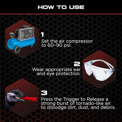 Tornador Z-007 Mini | Compact High-Pressure Car Cleaning Tool | Ergonomic Design Speeds Up Interior Detailing | Works with Air Compressor | Powerful & Portable
