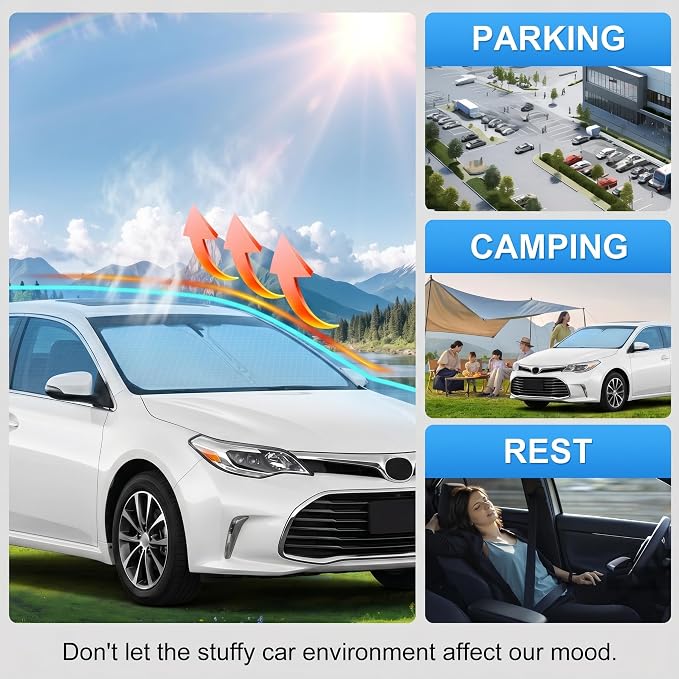 Custom Fit Windshield Sun Shade for Toyota Avalon 2013-2018 | Custom Fit Windshield Cover, Blocks UV Rays, Double-Layer Heat Shield, Durable Frame, Easy Fold & Storage