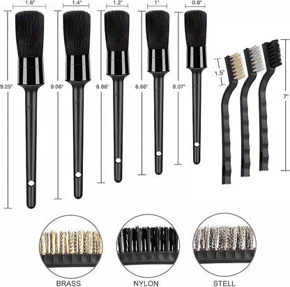 HMPLL 10pcs Detailing Brush Set, Multi-Purpose Car Detailing Brushes for Cleaning Car Interior, Exterior, Engine, Leather, Including 5 car Cleaning Brush, 3 Wire Brush, 2 Air Vent Brush,Black