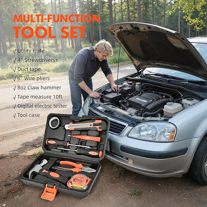 Car Emergency Kit with Portable Air Compressor, First Aid Kit, Jumper Cables, Roadside Safety Emergency Tool Kit for Women, Men, Teen