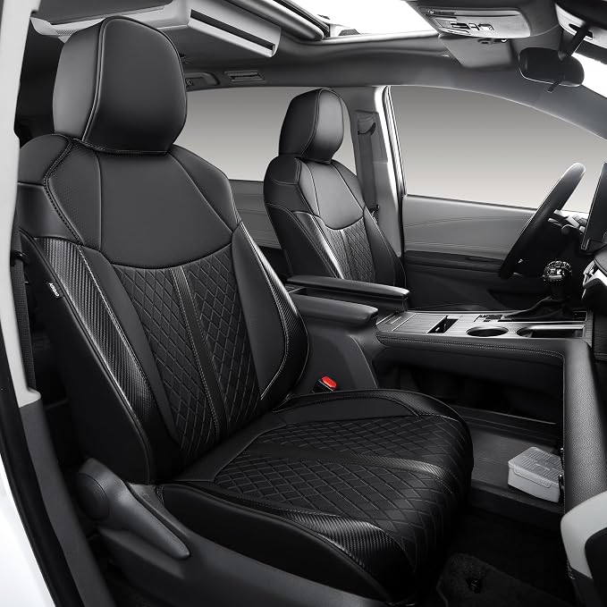 Custom Fit Sienna Seat Covers for 2021-2026 Toyota Sienna 7-Seat XLE XSE Woodland Limited Platinum [Ottoman Not Covered], Waterproof Faux Leather Full Set Airbag Compatible (Black)