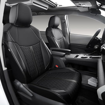 Custom Fit Sienna Seat Covers for 2021-2026 Toyota Sienna 7-Seat XLE XSE Woodland Limited Platinum [Ottoman Not Covered], Waterproof Faux Leather Full Set Airbag Compatible (Black)