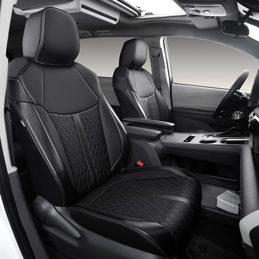 Custom Fit Sienna Seat Covers for 2021-2026 Toyota Sienna 7-Seat XLE XSE Woodland Limited Platinum [Ottoman Not Covered], Waterproof Faux Leather Full Set Airbag Compatible (Black)