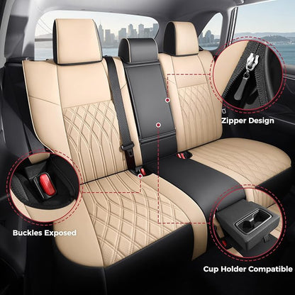 FREESOO Custom Seat Covers for Toyota RAV4 2019 2020 2021 2022 2023 2024 2025 Hybrid XLE LE Limited XLE Premium, RAV4 Leather Car Seat Covers Interior, RAV 4 SUV Accessories Full Set, BlackBeige