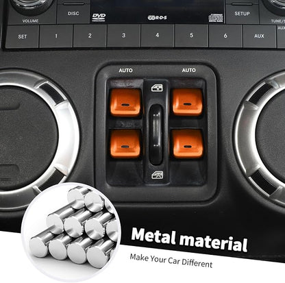 Jimen for JK Window Button Covers, 4PCS Center Console Window Switch Cover Interior Trim Kits Compatible with Jeep Wrangler JK & Unlimited 2012-2018, Aluminum Alloy (Orange)