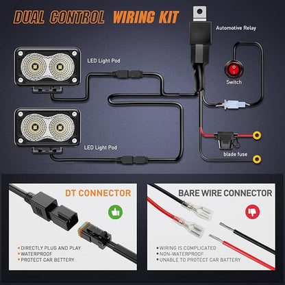 Nilight Motorcycle LED Pods 2 PCS 3 Inch Flood Offroad Fog Light 1160LM Driving Auxiliary Lights w/18AWG DT Wiring Harness Kit for ATV Truck Boat Tractor Forklift